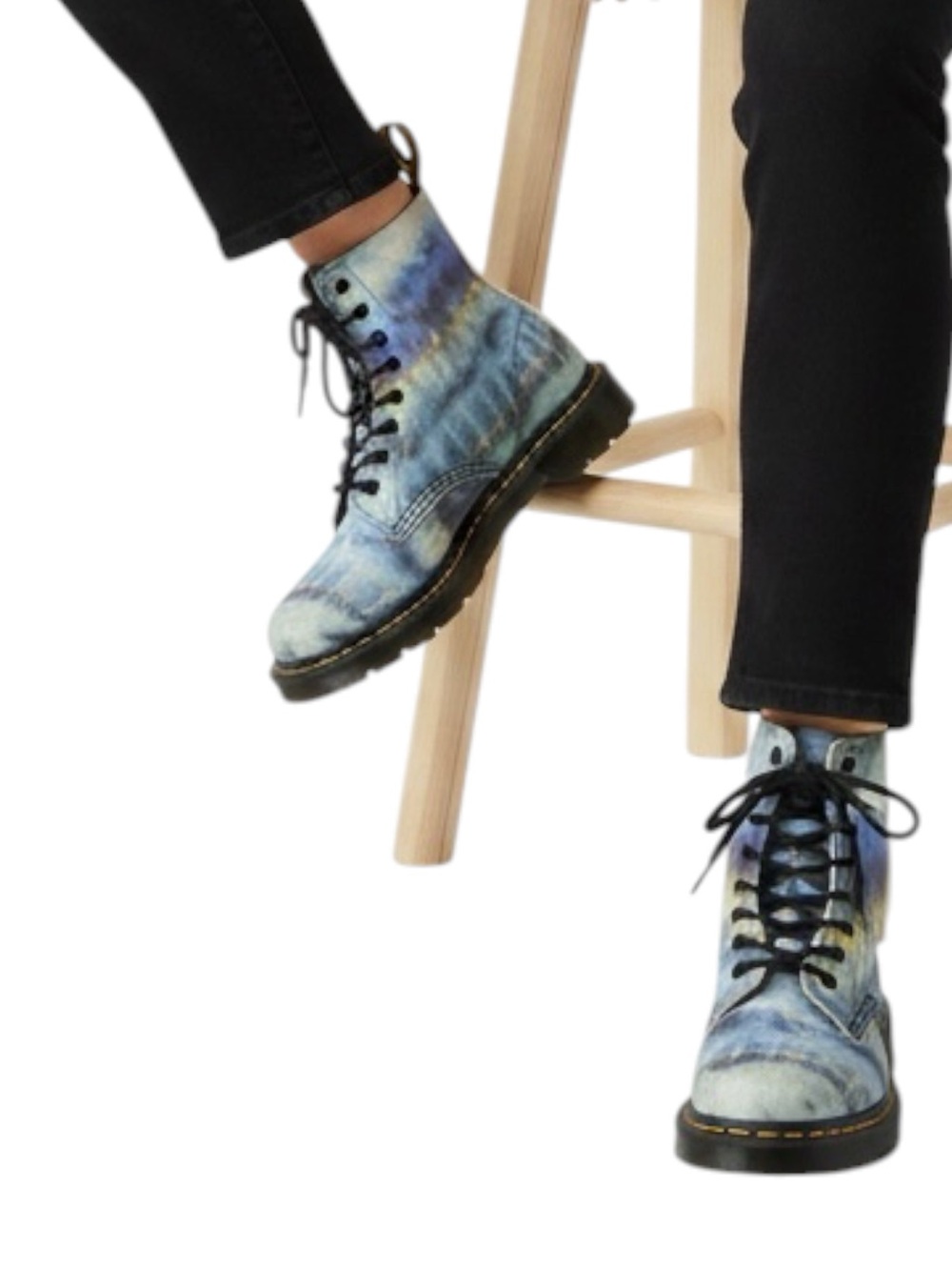 DR. MARTENS 1460 Pascal Blue Summer Tie-dye Tumbled Boots Size 5 — Worn 1X